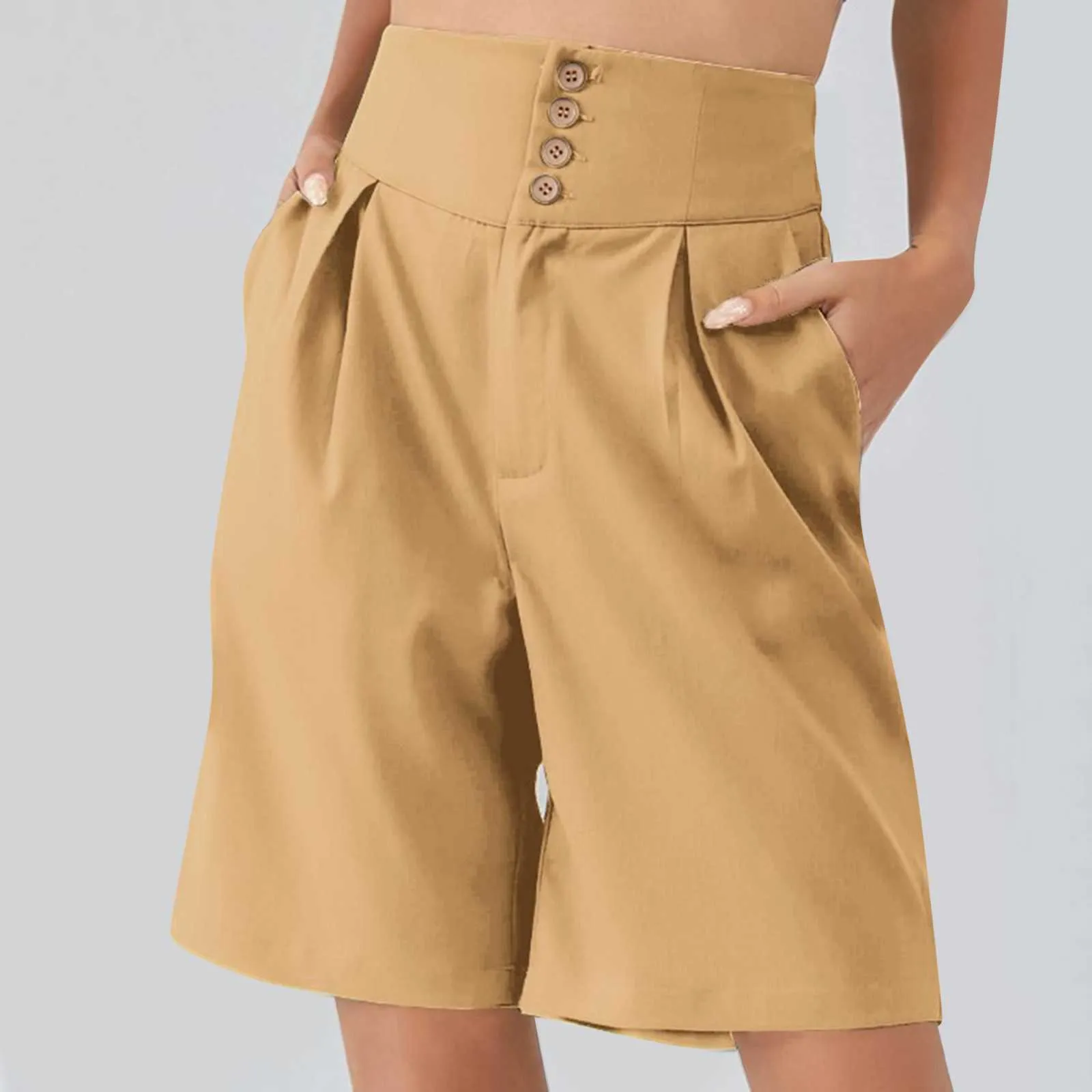 Women's Shorts Casual high waisted buttons summer solid color shorts women's loose fitting street clothing Pantalones tight corset P230606