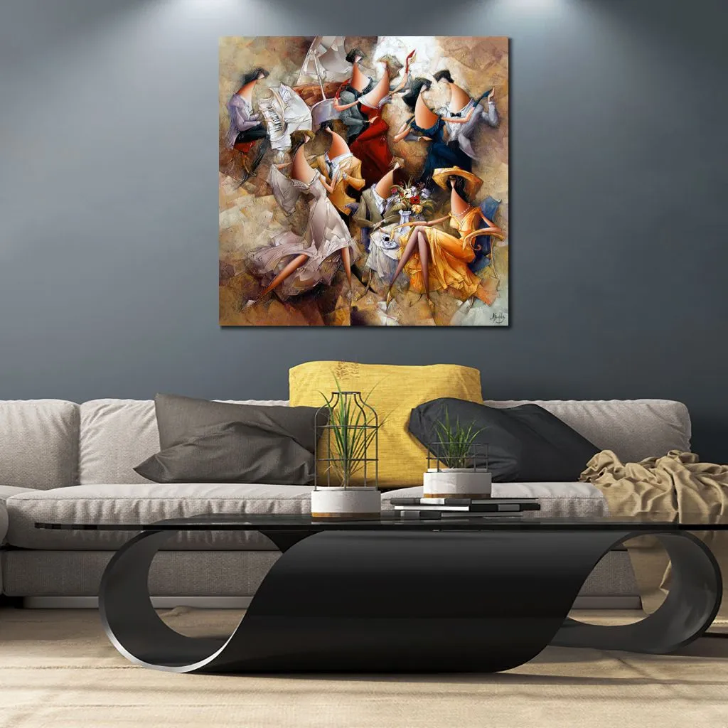 Contemporary Abstract Oil Painting on Canvas Big Party Artwork Vibrant Art for Home Decor