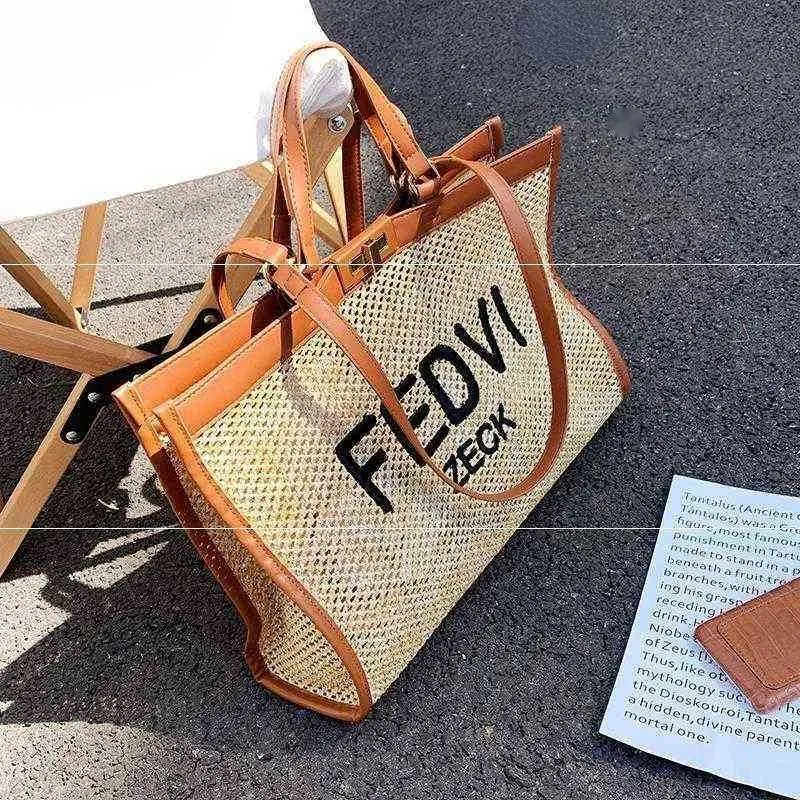 TOP Large Capacity Beach Bag One Shoulder Bag High-capacity Straw Shopping Bags Fashion Tote Bag Womens Versatile Portable Weaving Season Purse 220301