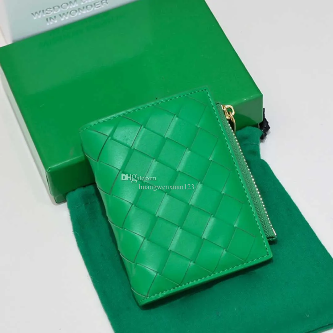 Hommes Designer Portefeuille Femmes Luxe Zip Portefeuille Top Qualité Véritable Porte-cartes En Cuir À La Mode Version Coréenne Style Tissé Bourse Vert Porte-Monnaie Avec Boîte