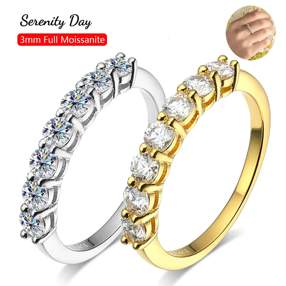 Pierścień Solitaire Serenity Day Real D Kolor 7 Kamienie 3 mm pełne rzędowe pierścienie S925 Srebrna płyta PT950 Prosta biżuteria do hurtowej 230609