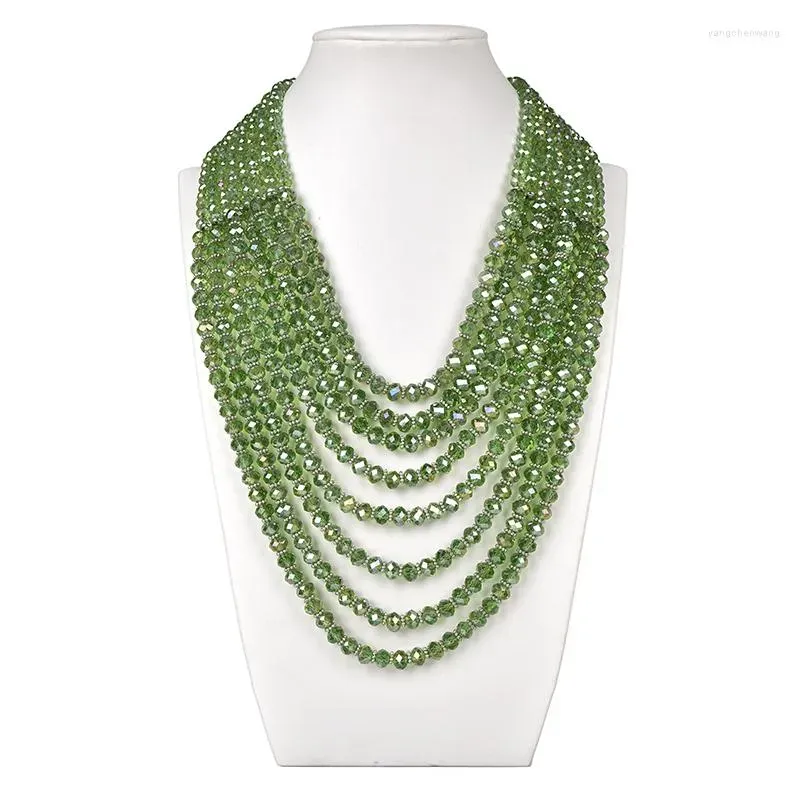 Kedjor Storlek för fasetterad 4 65 8mm grönt flerskiktande skärglassten manuell diy design kristall halsband 17-25 tums pärla