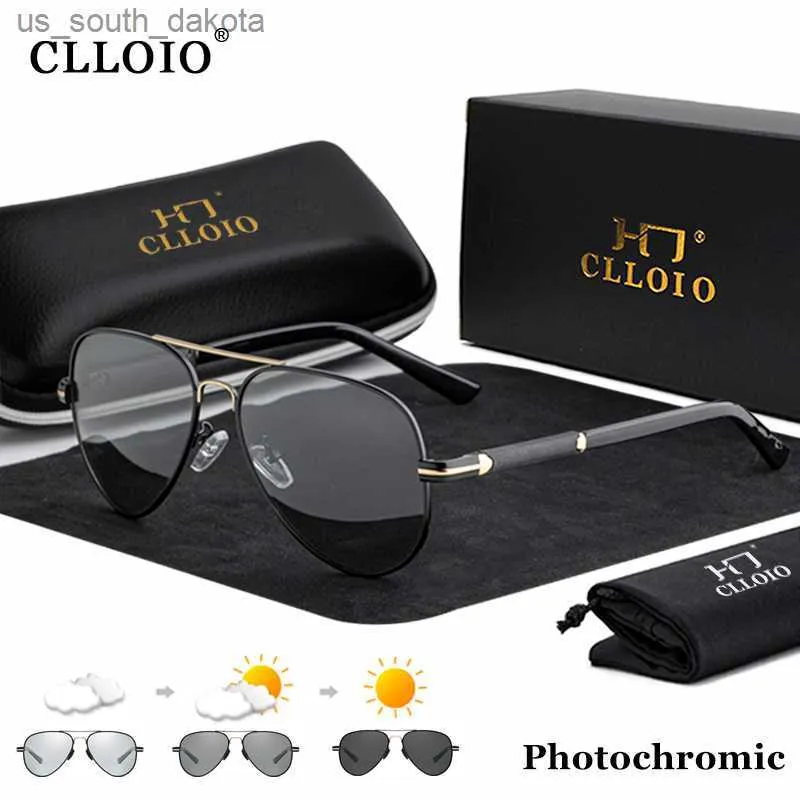 Clloio 2023 New Pilot Photochromic Sunglasses Men Men Classic Polarized Sun Glases Chameleon Anti-Glare Driving Oculos de Sol L230523