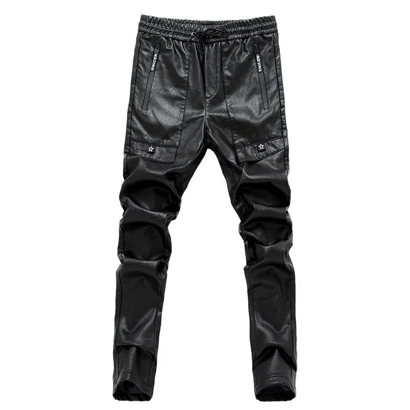 Pants Mens black leather pants mens tights pants faux leather pu sexy motorcycle skinny trousers 2836 AYG180