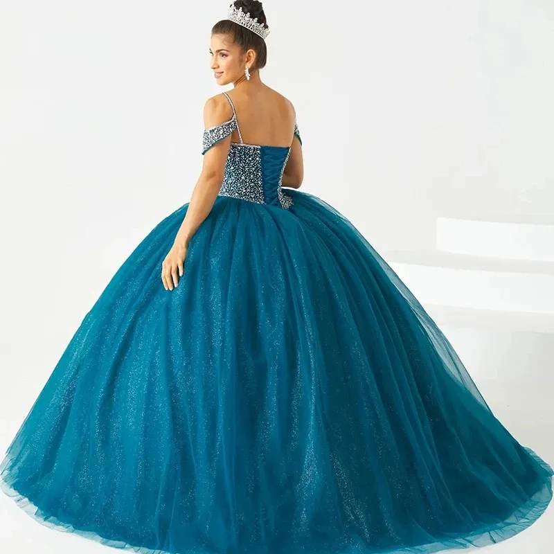 Beaded Quinceanera Dress Spaghetti Strap Turquoise Glitter Ball Gown for  Sweet 15 Birthday Party from Dhgate Quinceanera Dresses - price 447.06