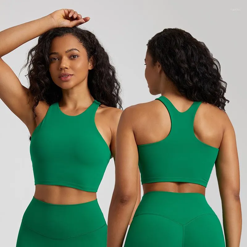 Womens High Neck Yoga Push Up Green Sports Bra Shockproof Racerback Tank  With Removable Pads For Gym, Running, And Workout From Liantiku, $27.42