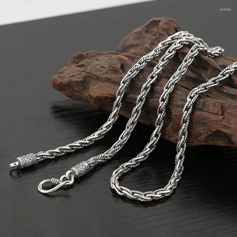 Kedjor Solid Silver Rope Necklace For Mens Womens 925 Sterling Fine Hip Hop Simple Cowboy Link Chain Jewelry 4mm