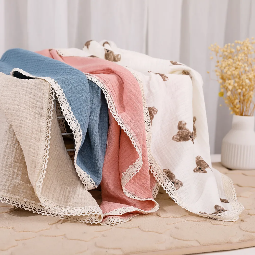 Baby Swaddle Swaddling Spädbarns GASE LACE WRAP INS Nyfödda tryckta barnvagn Vindrutor täcker andningsbara filtar Småbarn Swaddle Soft Bath Handduk Robes BC749