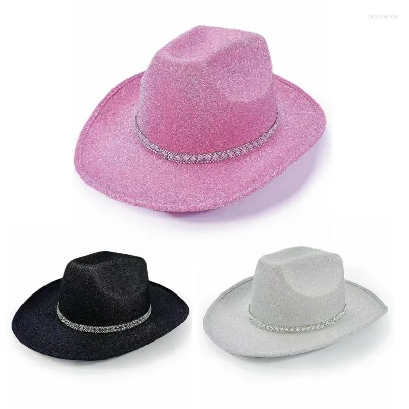 Boinas E15F Cintilante Chapéu de Cowboy Ocidental Cowgirl Para Mulheres Menina Po Props Cintilante Glitter Night Club Bar Dança