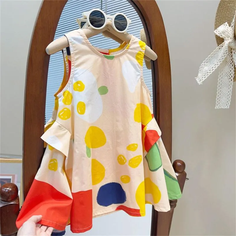 Robes de fille Toddler Girls sans manches Casual Crewneck Dress Vêtements de plage pour 3 à 9 ans