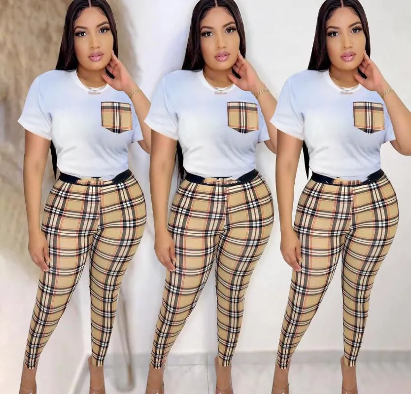 المسارات النسائية 2023 الصيف الجديد Cashal Stripe Checker Women's Set Designer Brand Women's Two Set