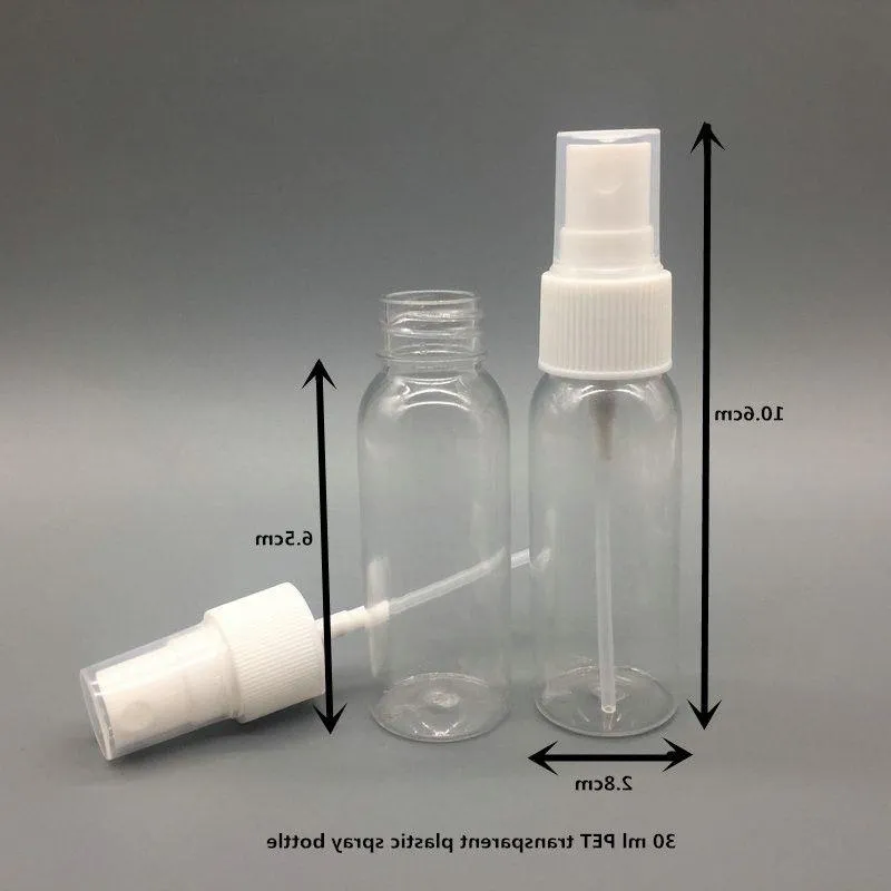 200 st/parti 30 ml tomt husdjur klart transparenta plastsprayflaskor 30 ml 1 oz sprayflaskor för kosmetisk förpackning xiesj