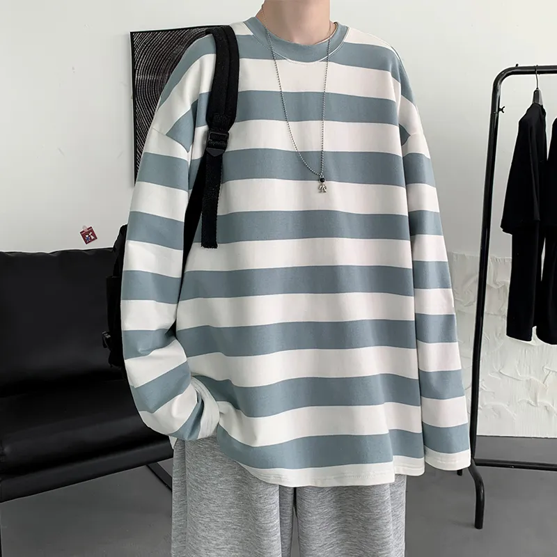 DHgate.com:Mens Breathable Stripe Long-Sleeve Casual T-Shirt