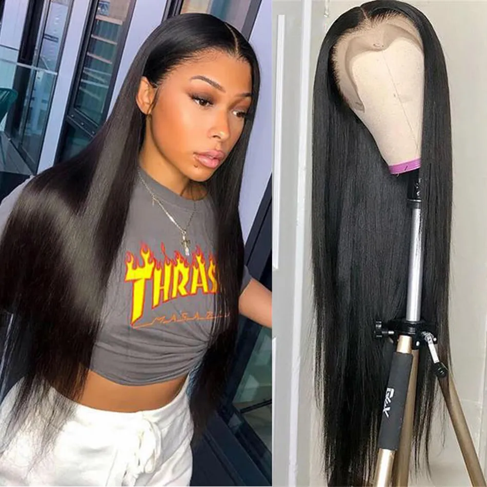 13x4 Bone Straight Human Hair Lace Frontal Wig 4x4 spetsstängning peruker för kvinnor som är förhandlade med babyhår HD spetsfront peruk