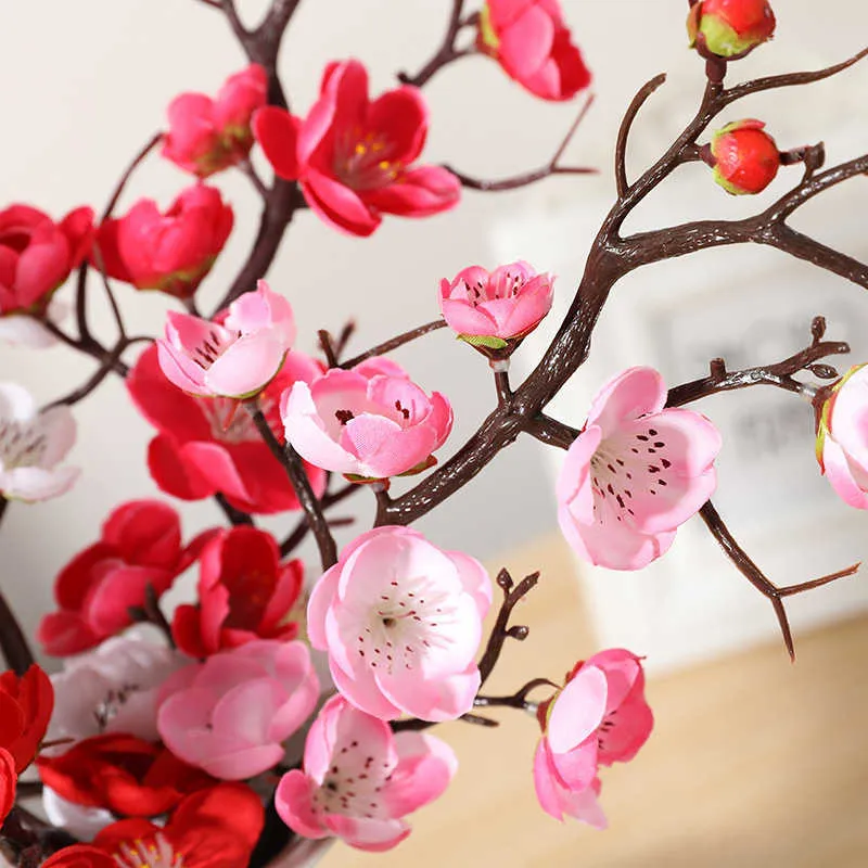 Torkade blommor konstgjorda blommor körsbärsfjäder plommonblomning persika gren 30 cm-60 cm sidenträd för bröllopsfest dekoration