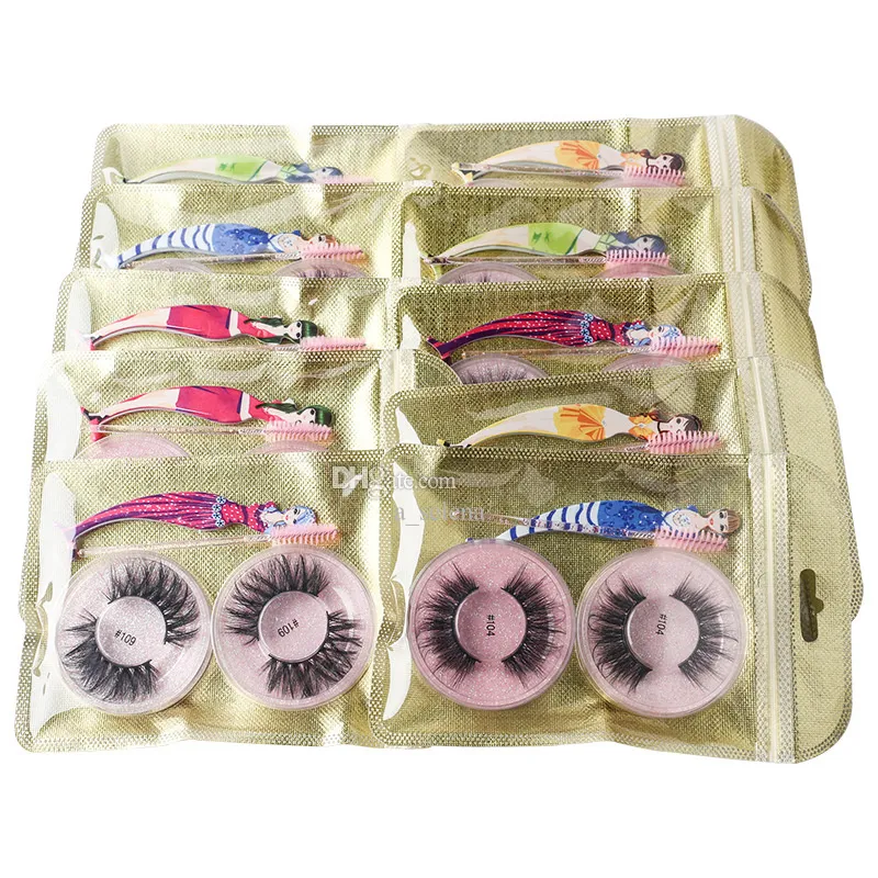 Make-up valse wimpers 3D wimpers 2 paar valse wimpers met pincet verlengborstel Handgemaakte Lash Zachte comfortabele dikke kruis Lichtgewicht set