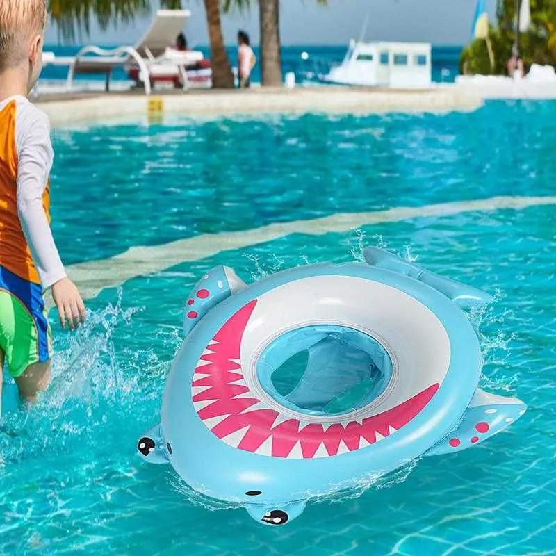 Flutuadores Tubos de natação inflável para bebês com assento de sol Anel de natação treinador brinquedos de piscina flutuante espessados seguros ao ar livre no verão P230612