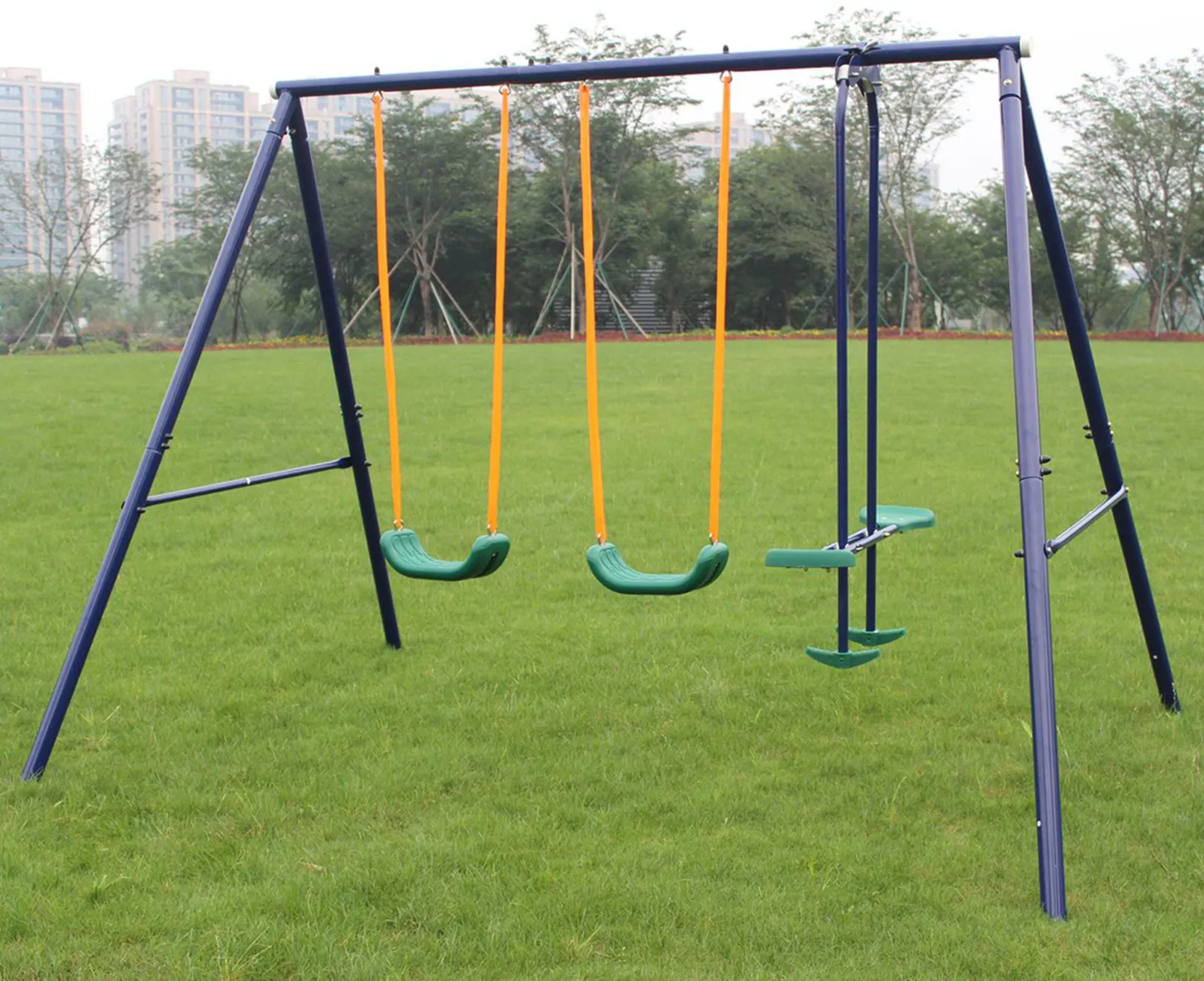 Metal Swing Set Outdoor with Glider for Kids, Toddlers, Children