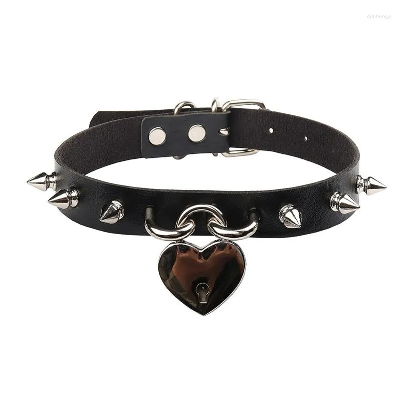 Choker Punk Metalen Slot Hart Kraag Voor Meisjes Vrouwen Zwart Leer Spike Klinknagel Ketting Goth Sieraden Harajuku Gothic Accessiores