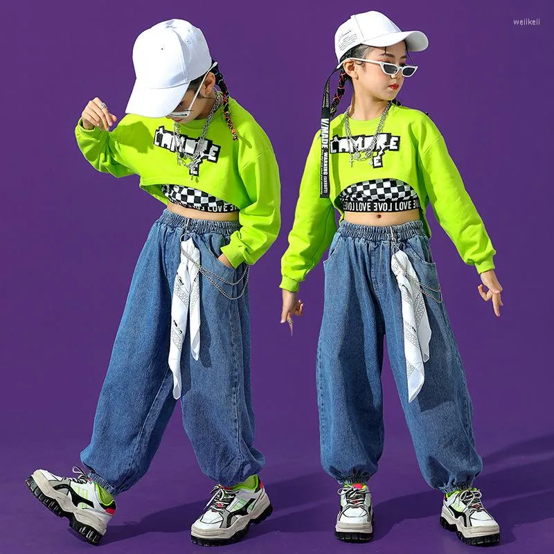Conjuntos de ropa para ni os trajes para ni as camiseta con ombligo pantalones vaqueros ropa de calle ropa de baile Hip Hop Jazz camisetas para