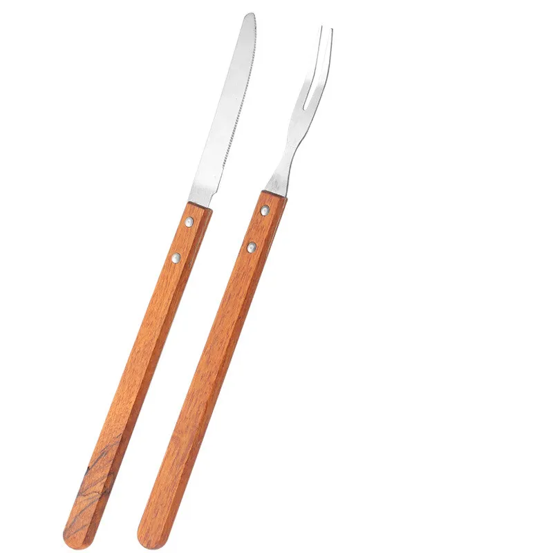 Stainless steel knife and fork lengthened and thickened two-piece set barbecue