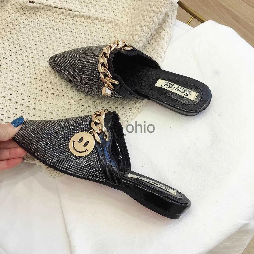 Kapcie damskie muły luksusowe mieszkania modne mokasyny buty designerskie letnie kapcie szpiczasty nosek slajdy Slip on ślubne casualowe sandały damskie J230612