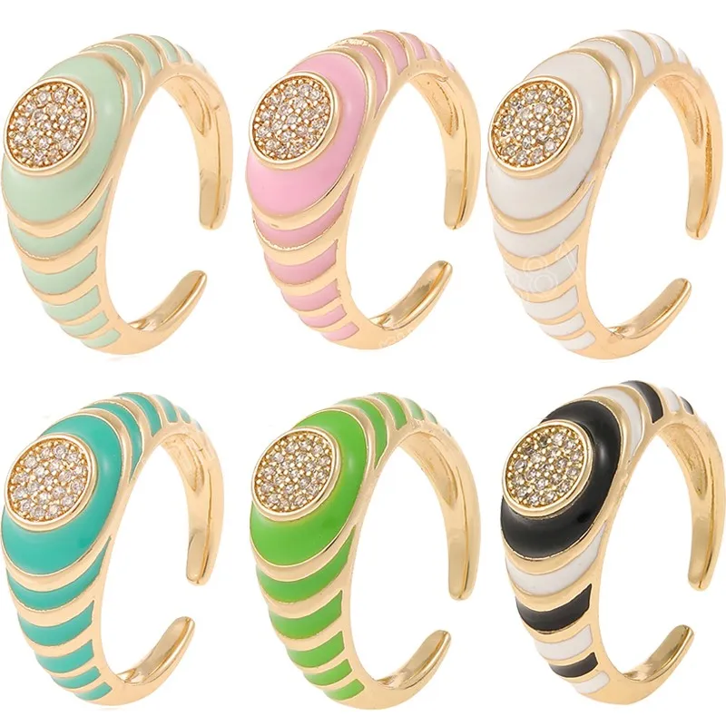 Anelli regolabili al neon multicolore Y2K con gioielli in rame placcato oro di tendenza in pietra zircone CZ per regali raffinati da donna