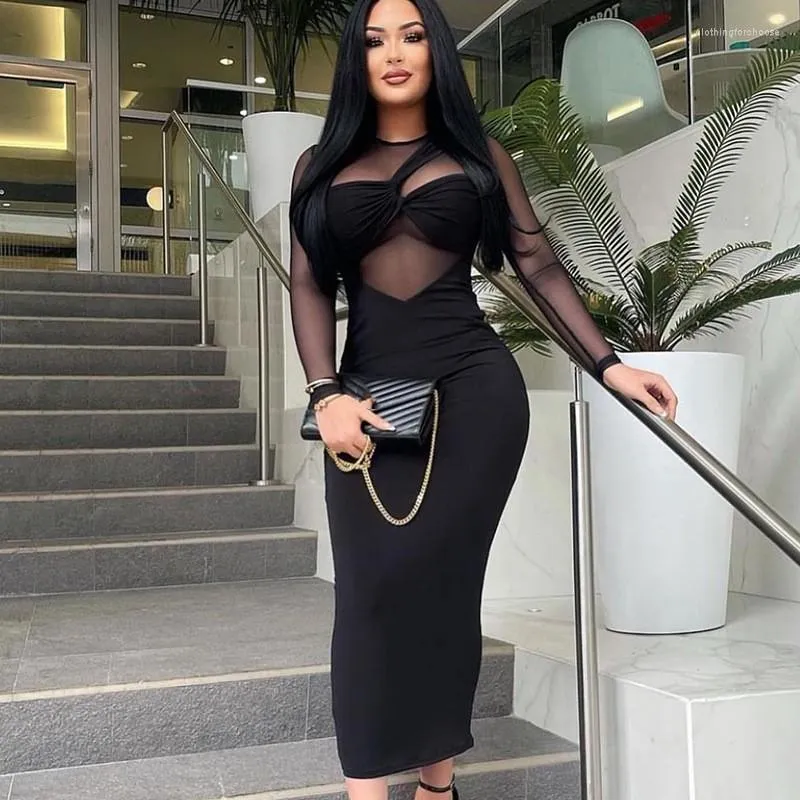 Casual Dresses: Womens 2024 Summer Elegant Party Clubwear Sexy Round Neck  Long Black Bodycon Maxi Dress with Mesh Patchwork from Dhgate Basic &  Casual Dresses - price 28.2
