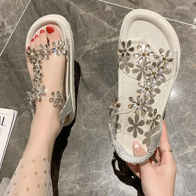 Sandals Women's 319 Shoes Beach For Woman Transparent Summer 2024 Clear Footwear With Medium Heels Diamond Rhinestones Wedges Heel H