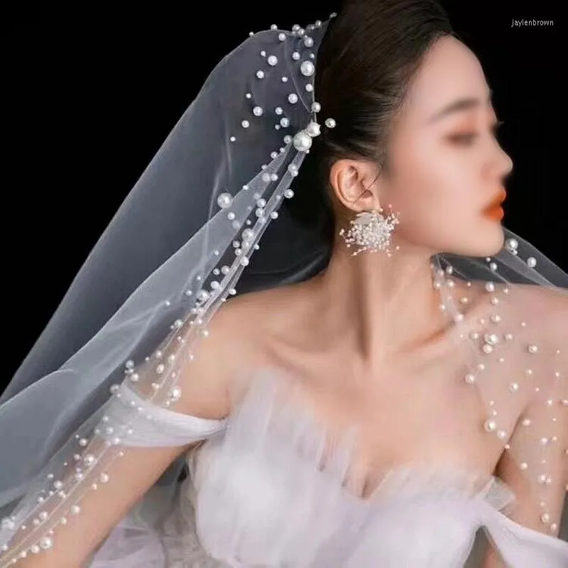 Headpieces Korean Style Retro Pearl High-end Bride Wedding Long Super Fairy Veil Single-layer Dress