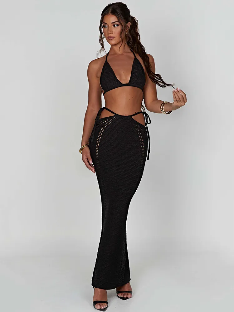 Two Piece Dress Articat Knitted Strapless Bikini Top Suit Female Sexy Sheath Party Skirt Woman Spring Summer Beach 2023 Clothing 230612