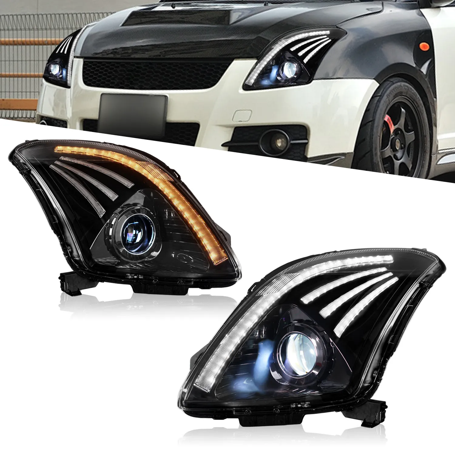 Suzuki Swift 2005 2016 LED Headlight Assembly with Projector Turn Signal and Daytime Running Lights