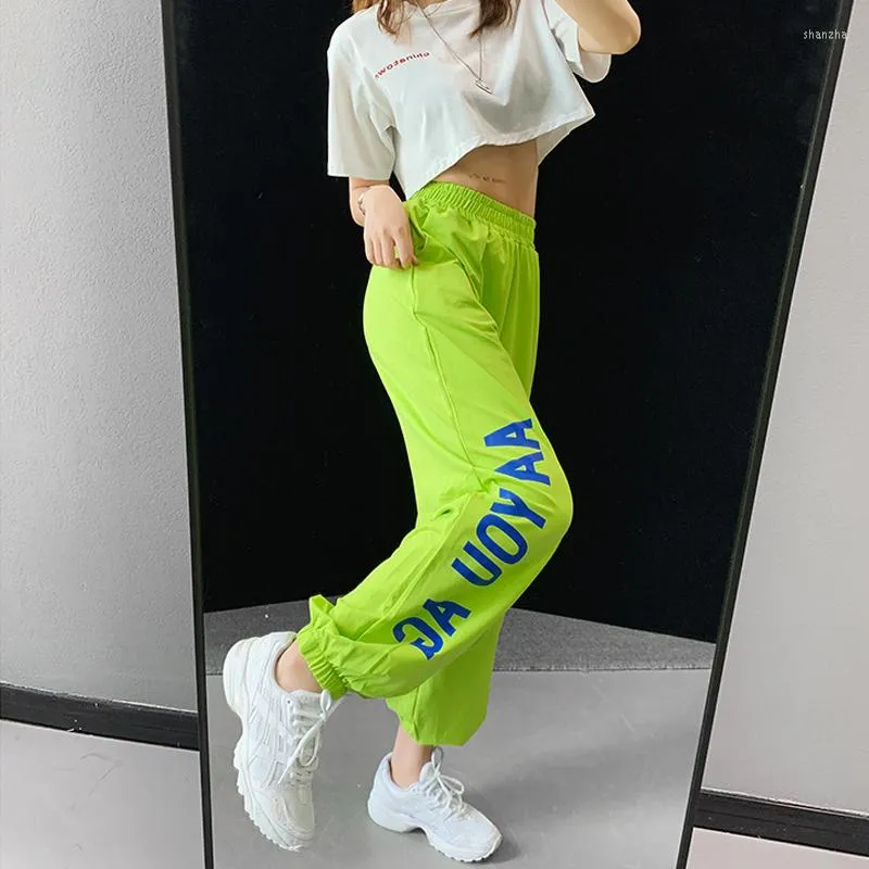 Calças femininas femininas cintura alta com cordão moda 2023 hip hop solto jogger feminino casual calças com estampa de letras femininas streetwear