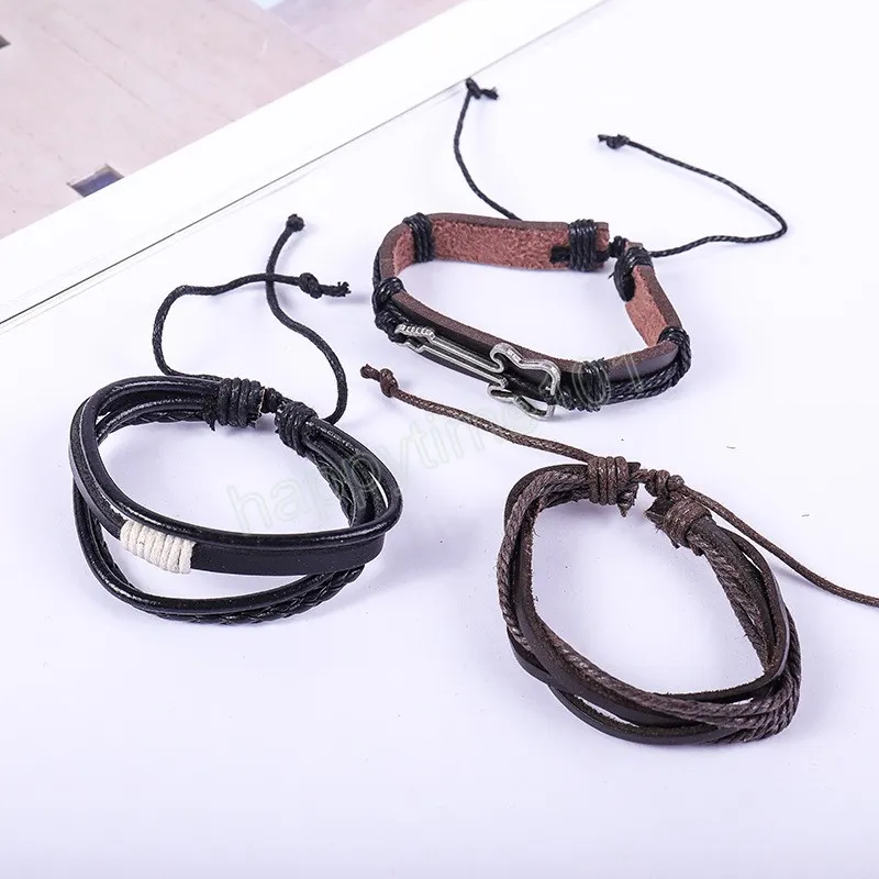 3 StksGevlochten Wrap Lederen Armband voor Mannen Vintage Gitaar Hout Kralen Mode Mannelijke Armbanden Polsbandje Beste Vrienden Geschenken