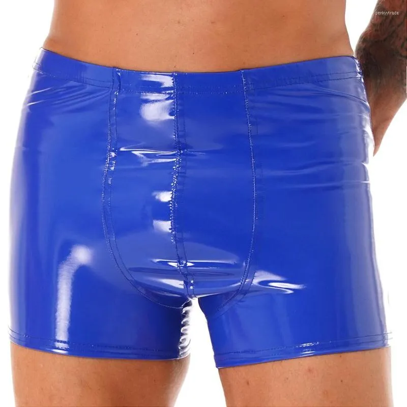 Cuecas masculinas da moda shorts de couro sintético boxer cuecas molhadas de látex personalizadas baús masculinos cuecas calças curtas inferiores