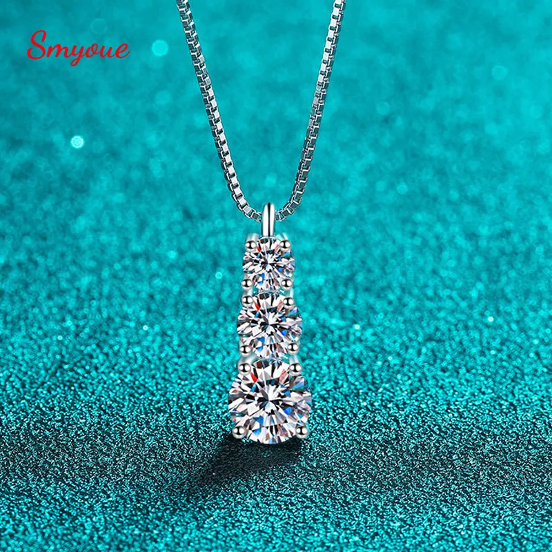 Anhänger-Halsketten Smyoue 1,8 Karat Anhänger für Damen und Herren, funkelnde Diamant-Halskette, 3 Steine, massives Silber 925, Schmuck, Luxusqualität, GRA 230609