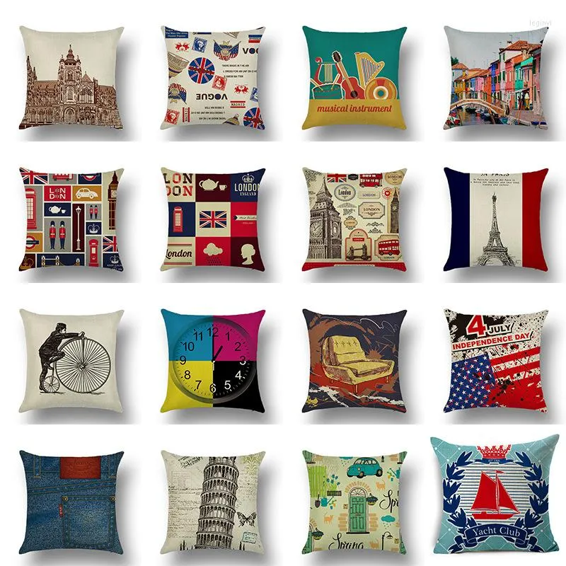 Kussen Retro Britse Europese Stijl Cartoon Print Linnen Kussensloop Woonkamer Decoratieve S Sofa Couch Gooi