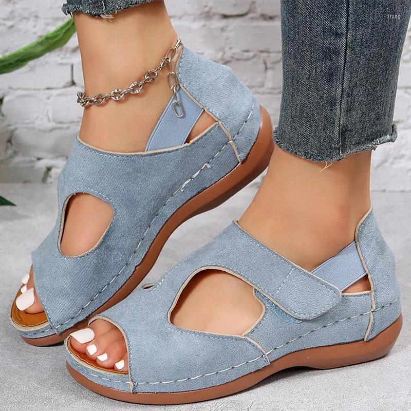 Sandals Women 2023 أحذية صيفية غير رسمية أنيقة منخفضة الكعب Zapatos Mujer Soft Wedge Heeled Sandal Platform