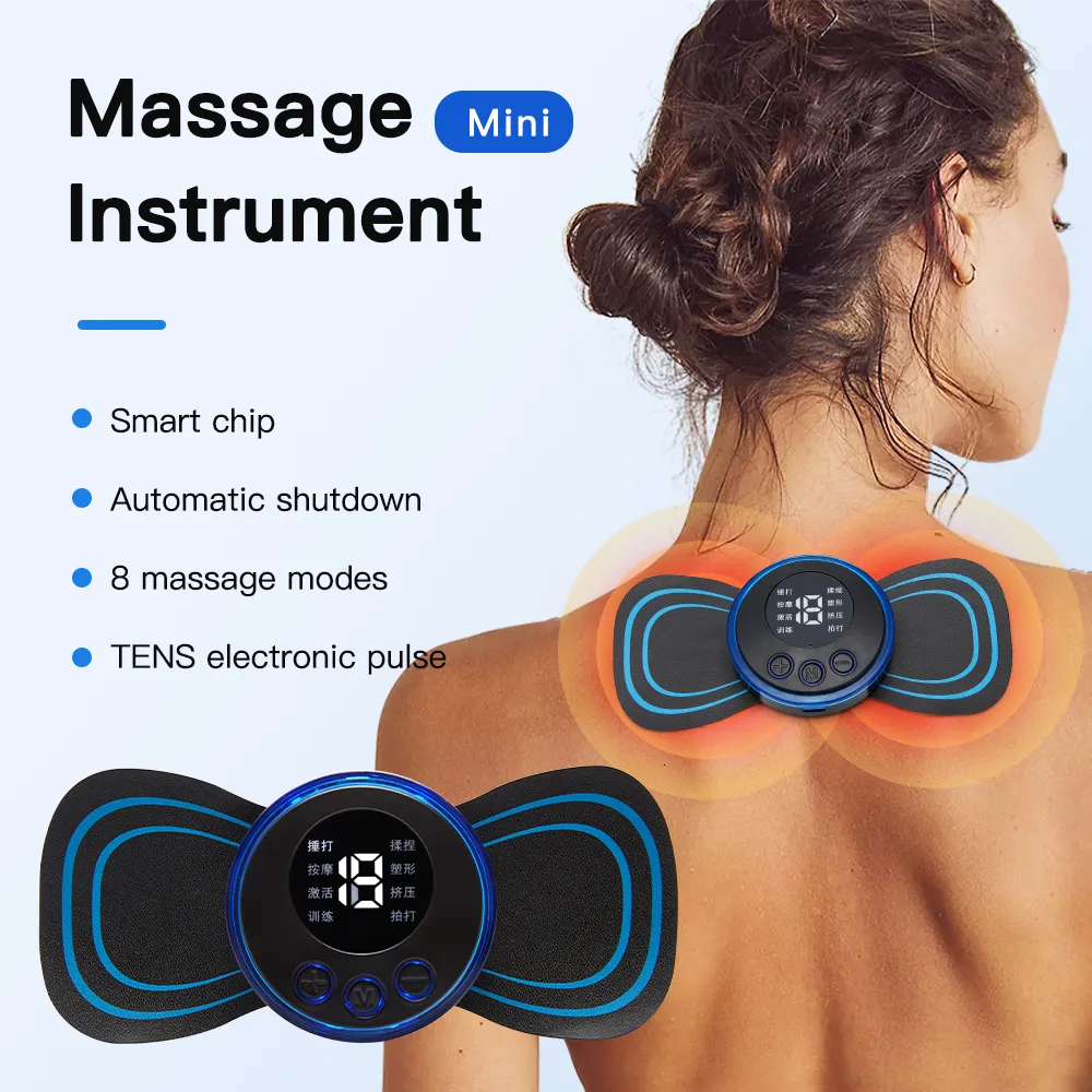 Autres articles de massage EMS Mini masseur de cou à impulsions électriques Écran LCD 8 modes Patch de massage cervical Outil de soulagement de la douleur musculaire Masseur corporel portable 230609