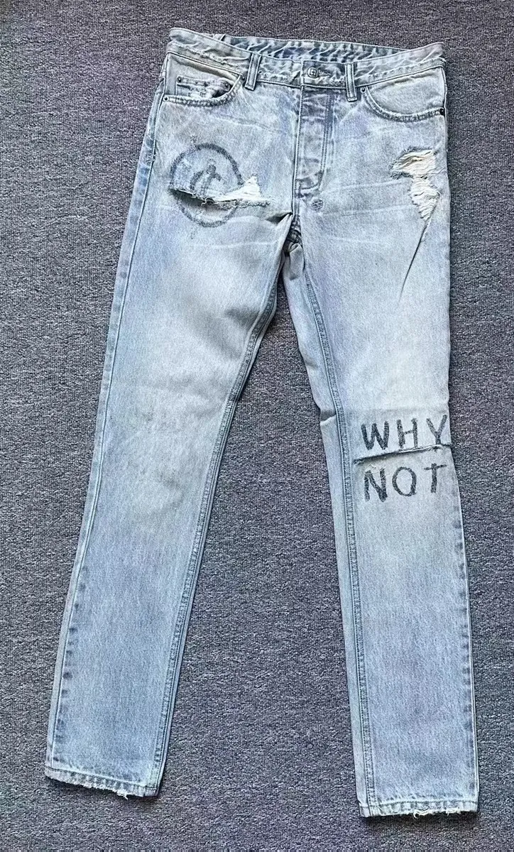 Designer ksubi Jeans for Pants Rip Denim Biker Grey Paint Distress Slim Fit Stretch
