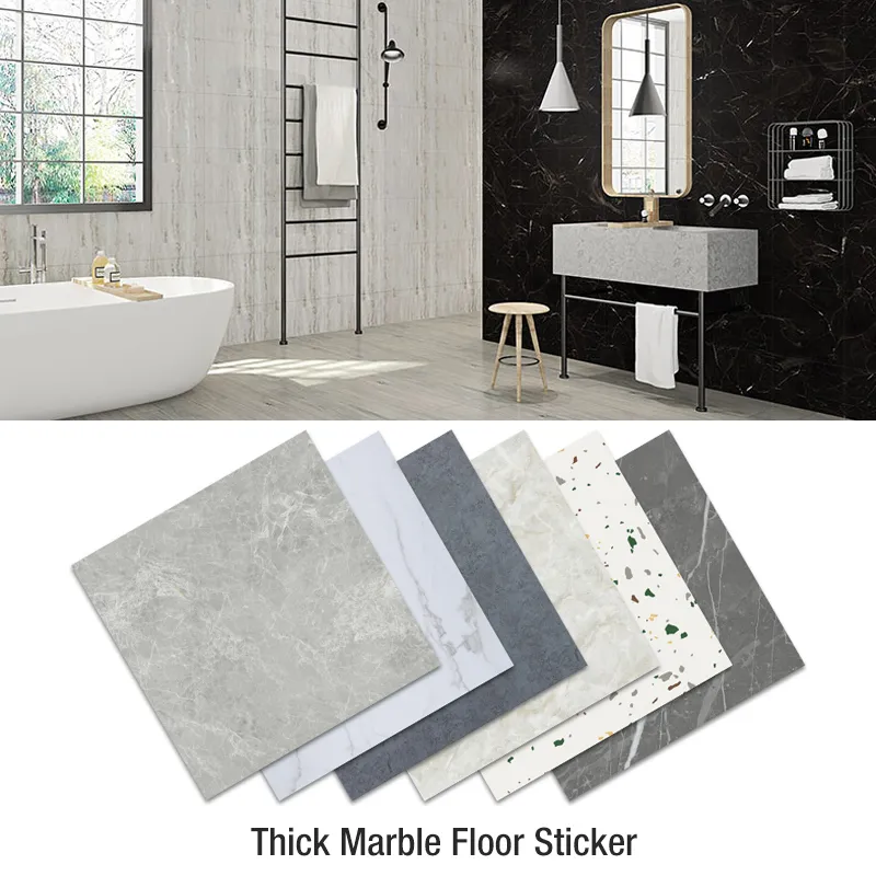 Simulerad tjock marmor kakel golv klistermärke PVC vattentät självhäftande vardagsrum toalett kök hem golvdekor vägg klistermärke