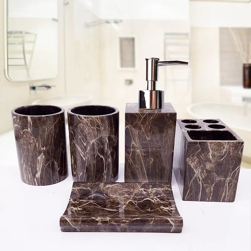 Conjuntos de imitação de mármore resina banheiro fivepieces acessórios setwash terno kit banheiro decoração do banheiro