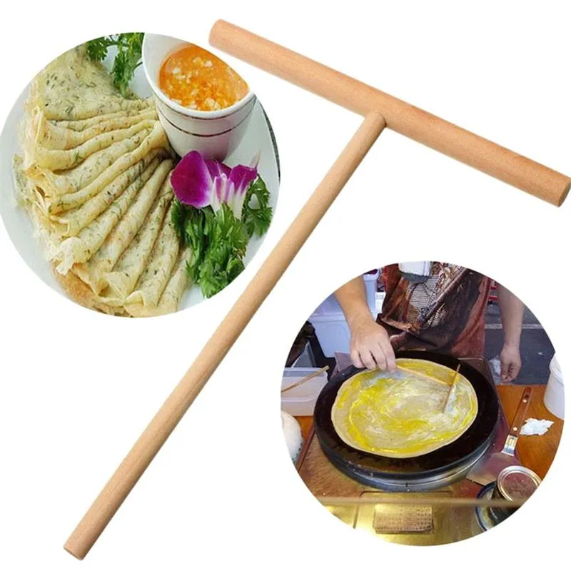 T Shape Crepe Maker Pancake Batter Wooden Spreader Stick Home Kitchen Tool Wood Spreader Stick DIY Restaurant Supplies