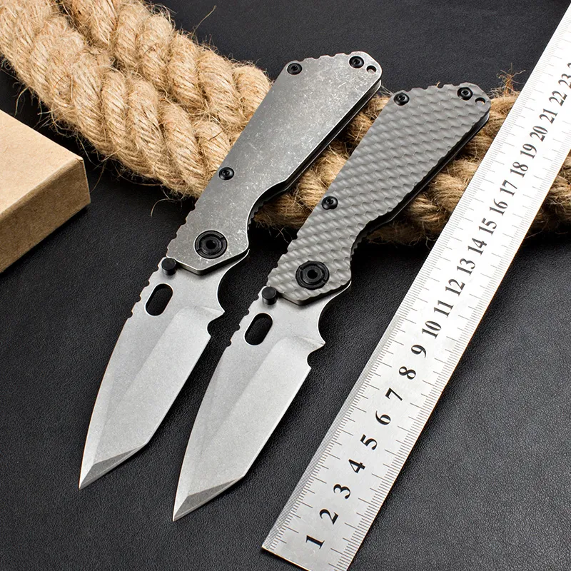 1Pcs High End LC Pocket Folding Knife D2 Stone Wash Tanto Point Blade CNC Anodizing TC4 Titanium Alloy Handle Outdoor EDC Tactical Knives