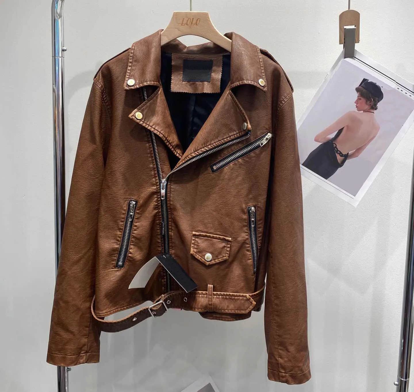 Ladies designer leather jacket 2025