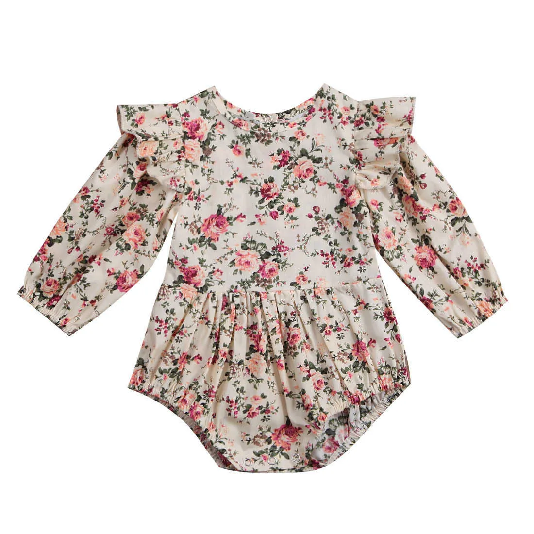 Macacão fofo bebê flor roupas algodão peça única outono primavera babados manga longa macacão G220606