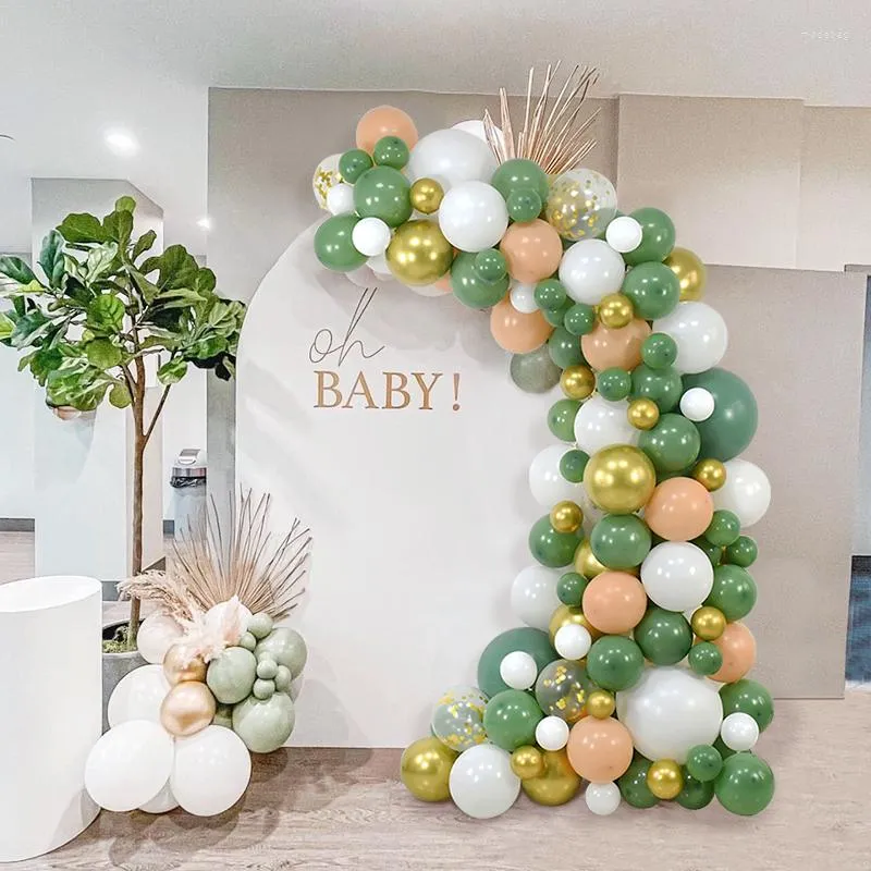 Party Decoration Retro Green Gold Balloons Arch Garland Kit Happy Birthday Balloon Wedding Baby Shower Bakgrund Decor Supplies