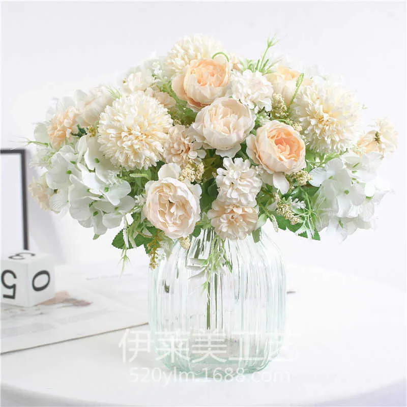 말린 꽃 PAS 32cm 장미 피벗 피질 꽃가 가우 류 Fleurs Artificielles 4 Pas Fausses 부어