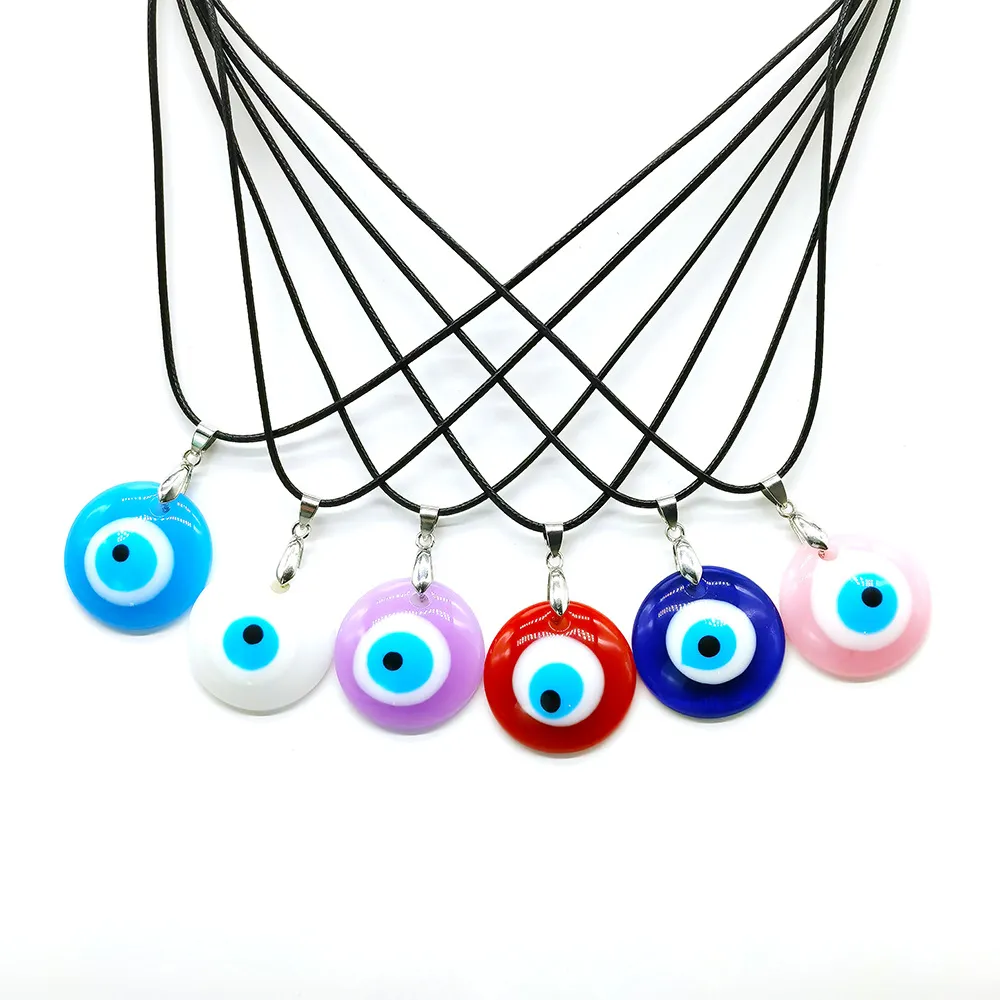 Fashion Colorful Resin Round Evil Eyes Bead Pendant Lucky Turkish Acrylic Blue Eye Necklaces For Womens Jewelry