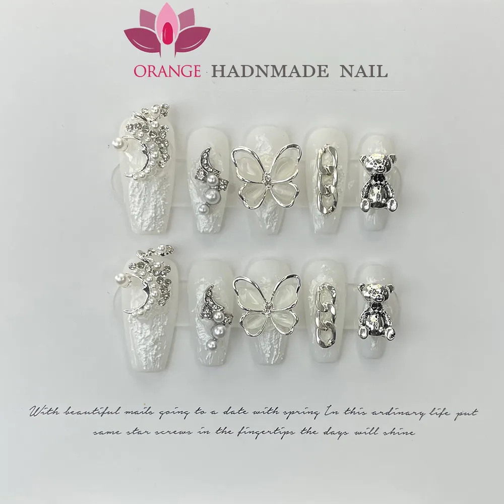 False Nails Handmade Luxury Press On Nails Coffin Head Manicuree Decoration Wearable Full With Design Acrylic Nail For Wedding 230609